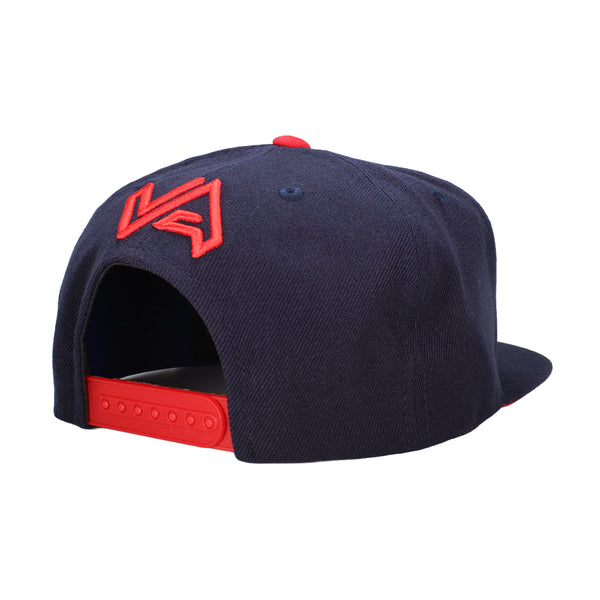 LV Cursive Navy/Red Snapback. LVCK.com